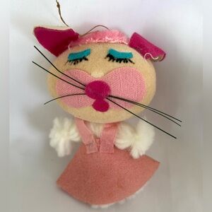 Vintage Felt Cat Ornament Made In Taiwan Republic Of China EUC